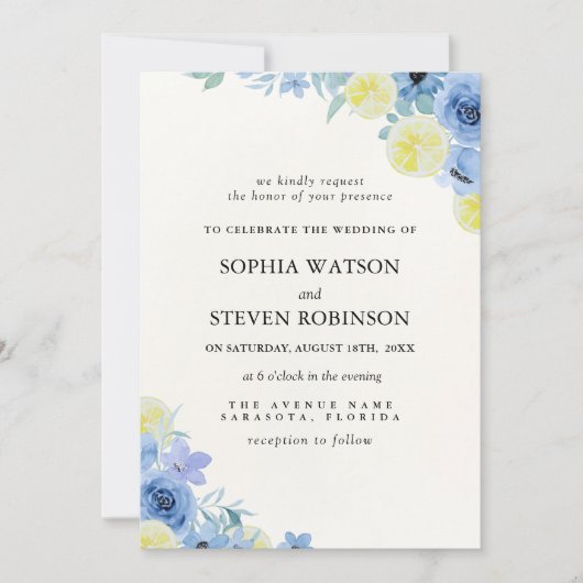 Blue Mediterranean Lemon Wedding Kaart (Voorkant)