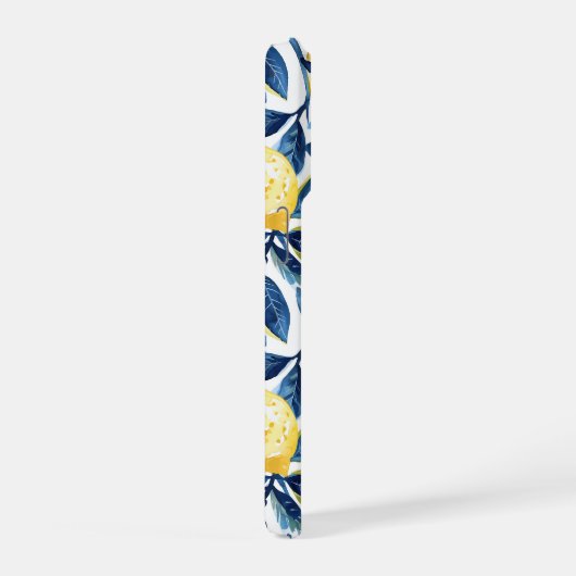 Blue Mediterranean Style Lemon Pattern iPhone Case (Côté droit)