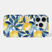 Blue Mediterranean Style Lemon Pattern iPhone Case (Verso Horizontal)
