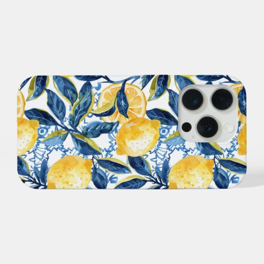 Blue Mediterranean Style Lemon Pattern iPhone Case (Verso Horizontal)