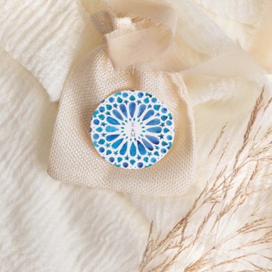 Blue Mediterranean Tegel Monogram Ronde Sticker