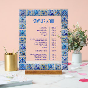 Blue Mediterranean Tegels Lijst Diensten Menu Acryl Bord