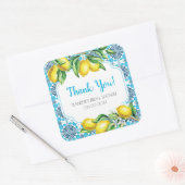 Blue Mediterranean Tile Lemon Bridal Thank You Vierkante Sticker (Envelop)