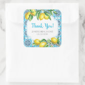 Blue Mediterranean Tile Lemon Bridal Thank You Vierkante Sticker (Tas)