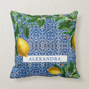 Blue Mediterranean Tiles Lemons Coric Kussen