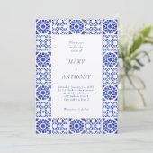 Blue Mediterranean Wedding Invitation Kaart (Staand voorkant)