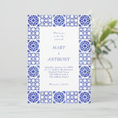 Blue Mediterranean Wedding Invitation Kaart (Staand voorkant)