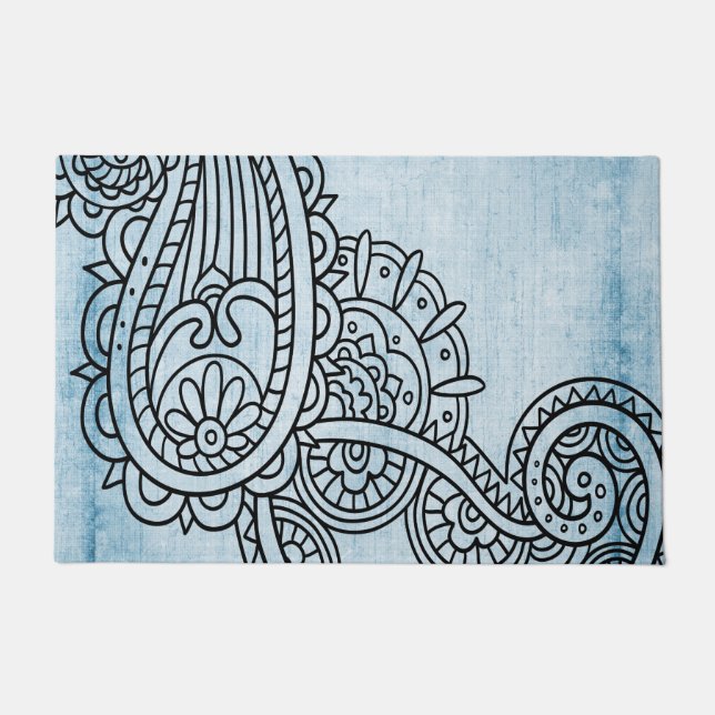 Blue Mehndi Motif Doormat Deurmat (Voorkant)