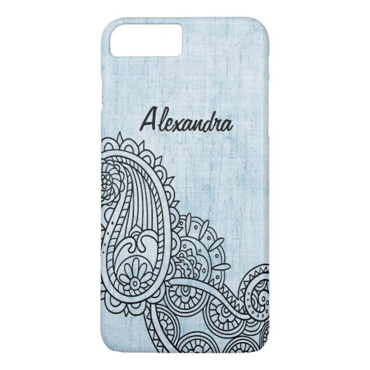 Blue Mehndi Motif iPhone 7 Plus Coque (Dos)