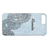 Blue Mehndi Motif iPhone 7 Plus Coque (Dos (Horizontal))