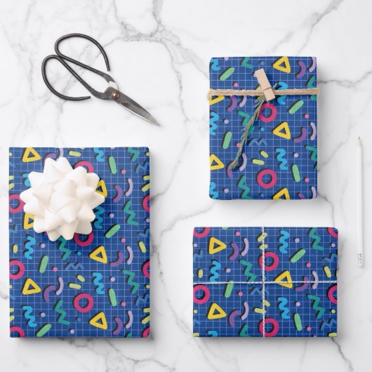 Blue Memphis Pattern Inpakpapier Vel (Voorkant)