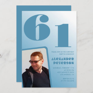 Blue Men Décor photo 61e anniversaire invitations