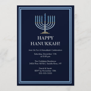 Blue Menorah Hanukkah Celebration Invitation Kaart