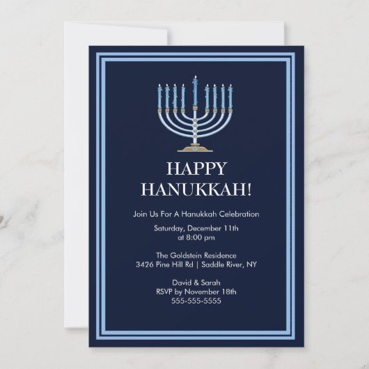 Blue Menorah Hanukkah Celebration Invitation Kaart (Voorkant)