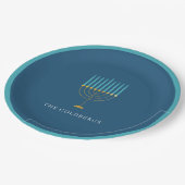 Blue Menorah Hanukkah Celebration Personalized  Papieren Bordje (Gekanteld)