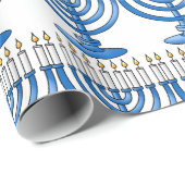 Blue Menorah Hanukkah Wrapping Paper Cadeaupapier (Rol Hoek)