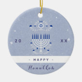Blue Menorah & Star van David Happy Hanukkah Dated Keramisch Ornament (Voorkant)