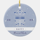 Blue Menorah & Star van David Happy Hanukkah Dated Keramisch Ornament (Achterkant)