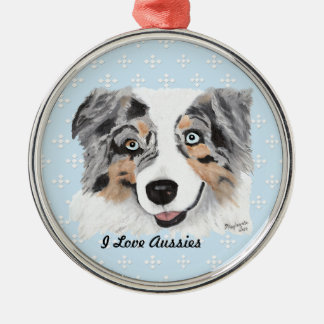 Blue Merle Aussie Blue met witte diamanten Metalen Ornament