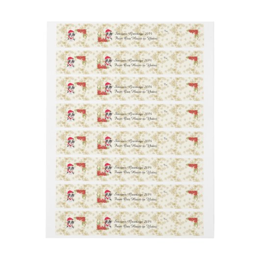 Blue Merle Aussie-kerstpop met Poinsetta Adreslabel Wikkel (Vel)