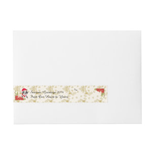Blue Merle Aussie-kerstpop met Poinsetta Adreslabel Wikkel