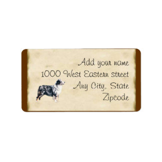 Blue Merle Aussie op perkament Etiket