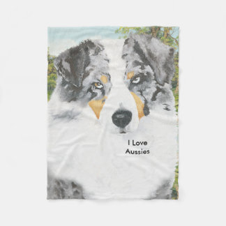 Blue Merle Aussie Portrait Fleece Deken