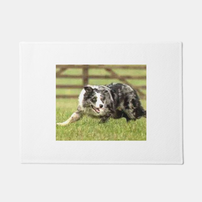 Blue Merle Border Collie~Joe~Doormat Deurmat (Voorkant)