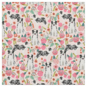 Blue Merle Border Collie roze florals Stof