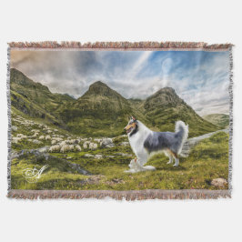 Blue Merle Collie Herding Sheep - Gepersonaliseerd Deken