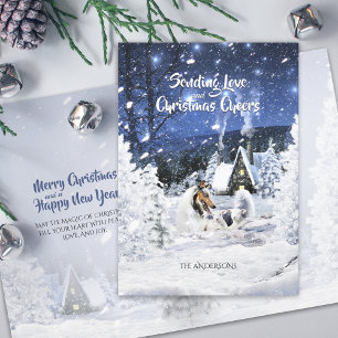 Blue Merle Collie & Lambs in White Xmas Night - Feestdagen Kaart