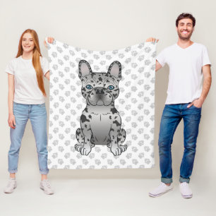 Blue Merle French Bulldog / Frenchie Cartoon Dog Fleece Deken