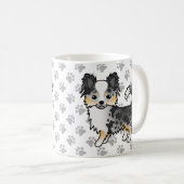 Blue Merle Long Coat Chihuahua Cartoon Dog & Paws Koffiemok (Voorkant rechts)