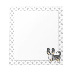 Blue Merle Long Coat Chihuahua Cartoon Dog & Paws Notitieblok