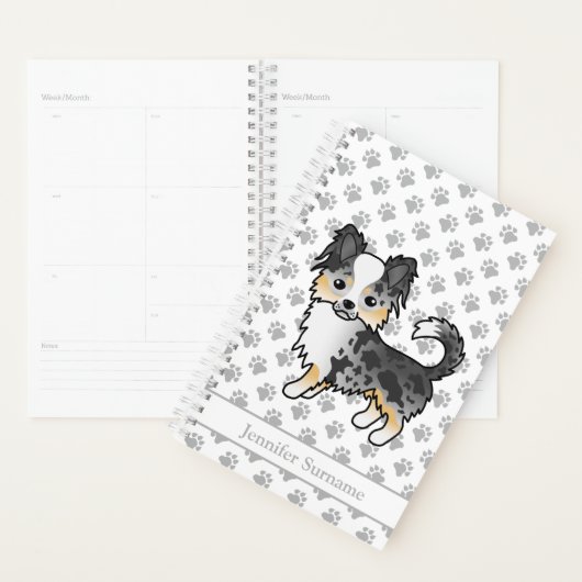 Blue Merle Long Coat Chihuahua Dog en Custom Text Planner (Display)