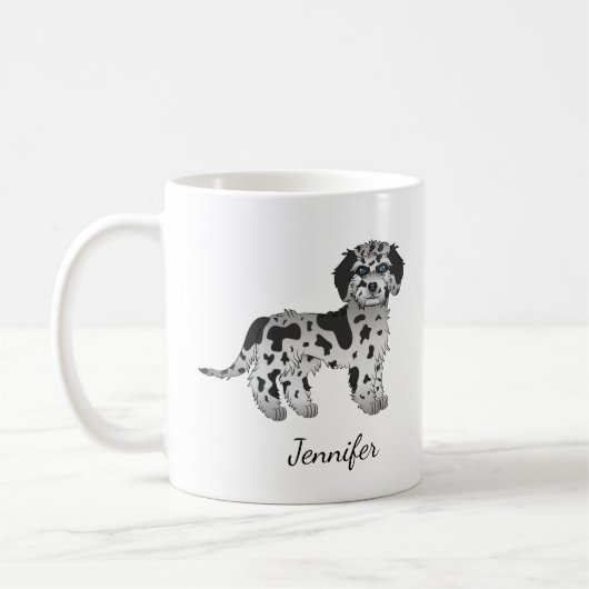 Blue Merle Mini Goldendole Cartoon Dog & Name Koffiemok (Links)