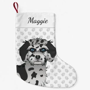 Blue Merle Mini Goldendole Dog Head & Name Kleine Kerstsok