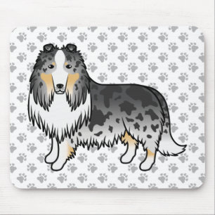 Blue Merle Rough Collie Cute Cartoon Dog & Paws Muismat