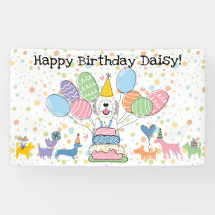 Blue Merle Sheepadoodle Hond Verjaardagsfeestje Spandoek