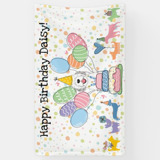 Blue Merle Sheepadoodle Hond Verjaardagsfeestje Spandoek (Verticaal)