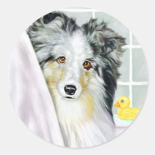 Blue Merle Sheltie Bath Ronde Sticker