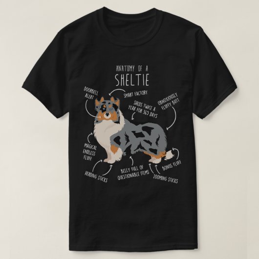Blue Merle Sheltie Shetland Sheepdog Anatomy 2 T-shirt (Design voorkant)