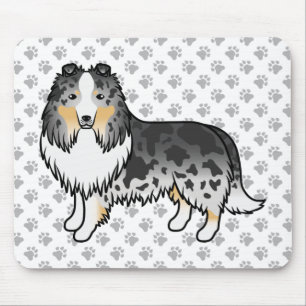 Blue Merle Shetland Sheepdog Cartoon Dog & Paws Muismat