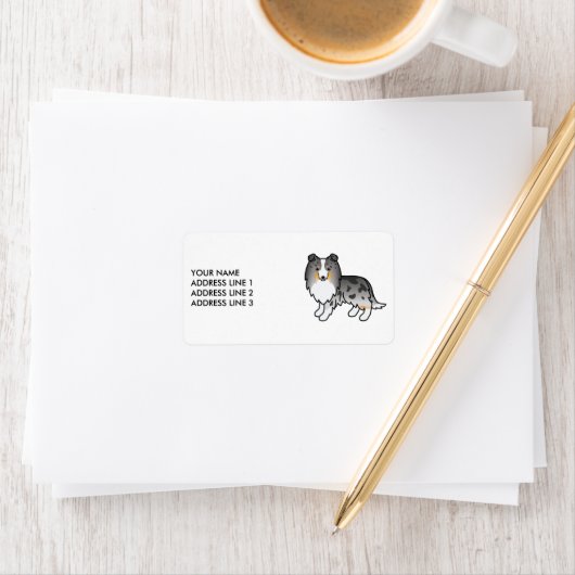 Blue Merle Shetland Sheepdog Dog & Custom Text Etiket (Insitu)