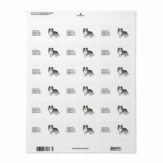 Blue Merle Shetland Sheepdog Dog & Custom Text Etiket (Full Sheet)