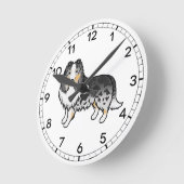 Blue Merle Shetland Sheepdog Sheltie Cartoon Dog Ronde Klok (Hoek)