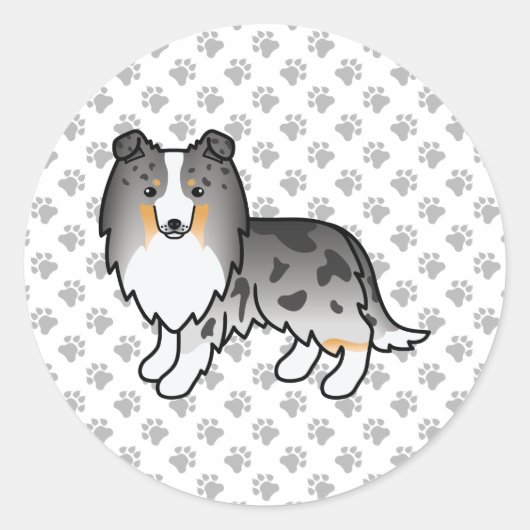 Blue Merle Shetland Sheepdog Sheltie Cartoon Dog Ronde Sticker (Voorkant)