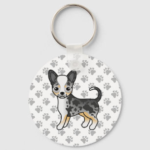 Blue Merle Smooth Coat Chihuahua Dog & Paws Sleutelhanger