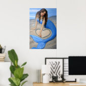 Blue Mermaid Art, Heart in the Sand Poster Imprime (Bureau à domicile)