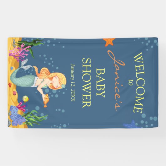 Blue Mermaid Baby shower Welcome Sign Banner (Horizontaal)